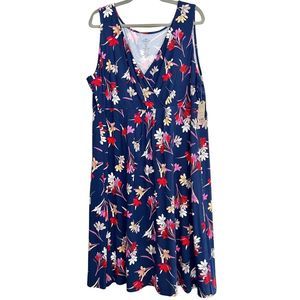 St. John’s Bay NWT Blue Floral Sleeveless Dress Womens Plus Size 2X